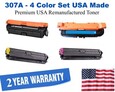 307A Series 4-Color Set Premium USA Made Remanufactured HP toner CE740A, CE741A, CE742A, CE743A