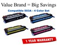 501A,503A 4-Color Set Compatible Value Brand toner Q6470A, Q7581A, Q7582A, Q7583A