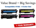 414A Series 4-Color Set Compatible Value Brand toner W2020A,414A,W2021A,W2022A,W2023A