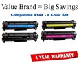 414X Series High Yield 4-Color Set Compatible Value Brand toner W2020X,414X,W2021X,W2022X,W2023X