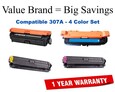307A 4-Color Set Compatible Value Brand toner CE740A, CE741A, CE742A, CE743A