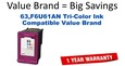 63,F6U61AN Tri-Color Compatible Value Brand ink