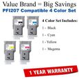 PFI207 Compatible Value Brand 4-Pack Black,Cyan,Magenta,Yellow 