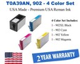 T0A39AN 4-Pack High Yield Black, Standard Yield Cyan,Magenta,Yellow Premium USA Made Remanufactured Ink T0A39AN,902XL
